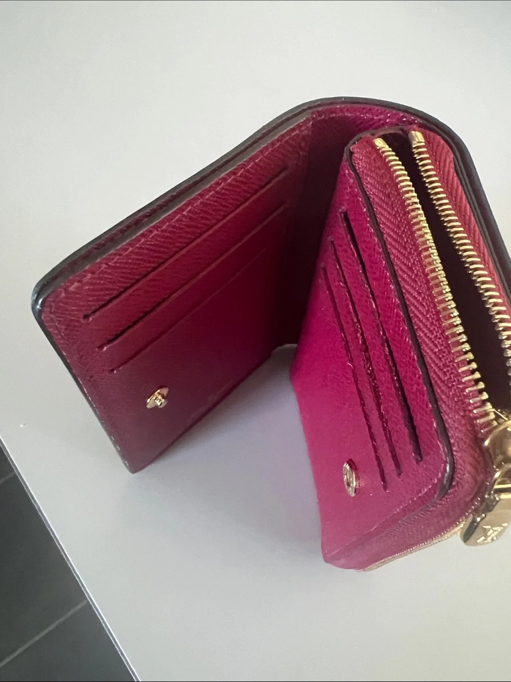 Louis Vuitton Monogram Card Case with Burgundy Pocket and Gold Logo